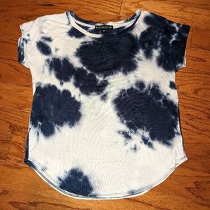 Elite Collection tie dye top - medium - navy blue & white - short sleeve - flowy